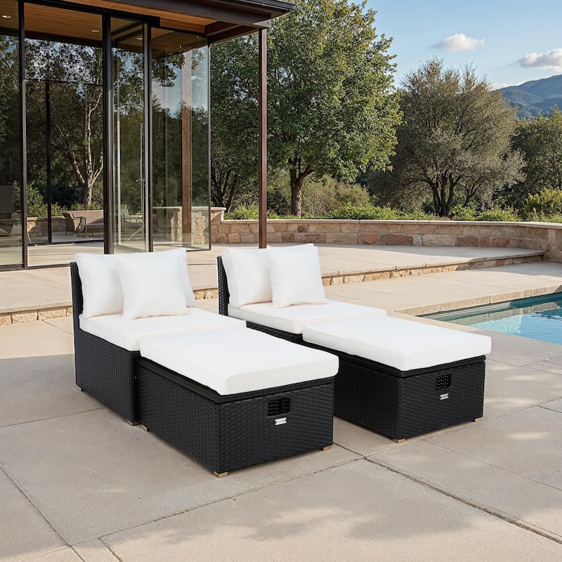 SAFAVIEH Outdoor Algrid Settee with Storage Ottomans (Set of 2) - 29Wx23Dx25H
