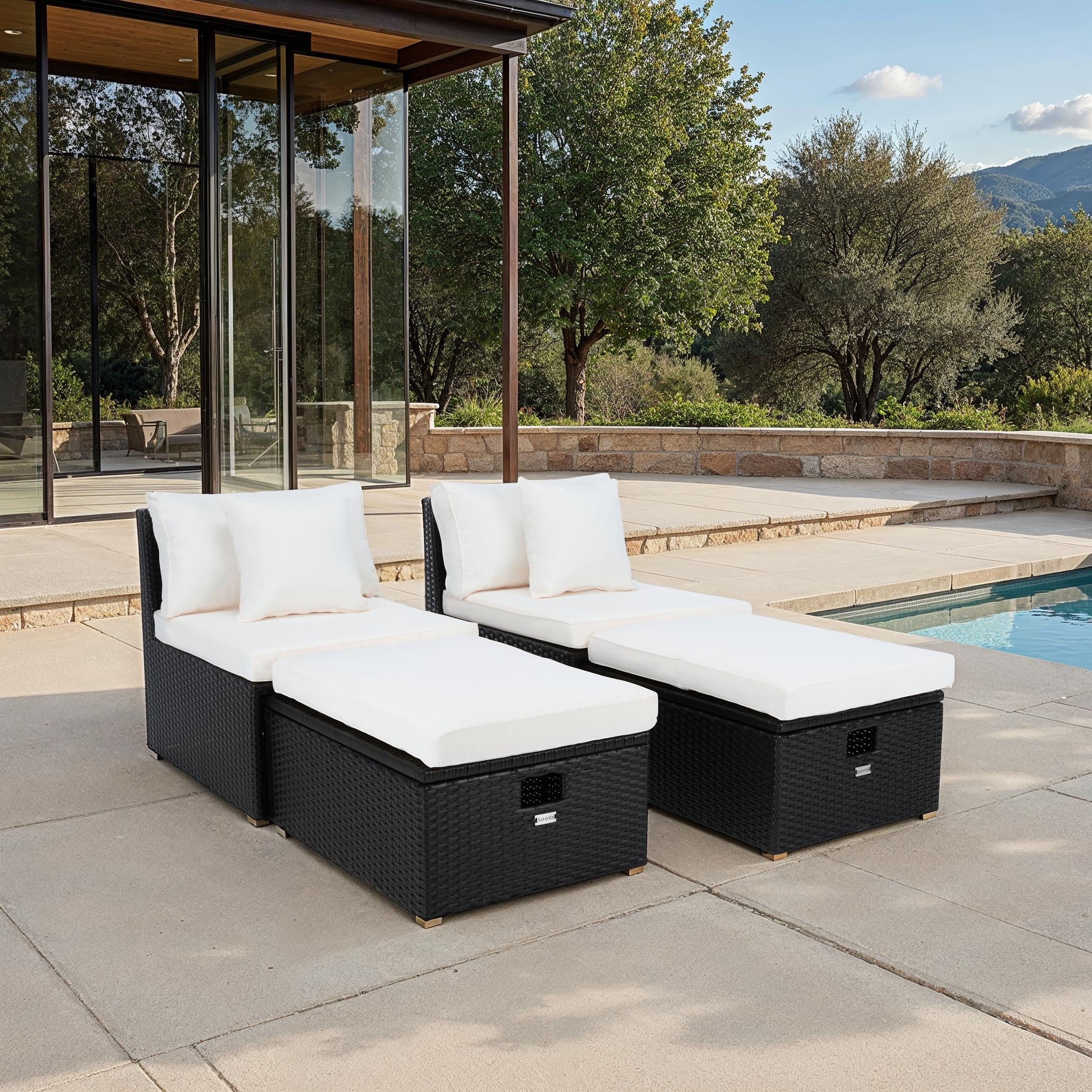 SAFAVIEH Outdoor Algrid Settee with Storage Ottomans (Set of 2) - 29Wx23Dx25H