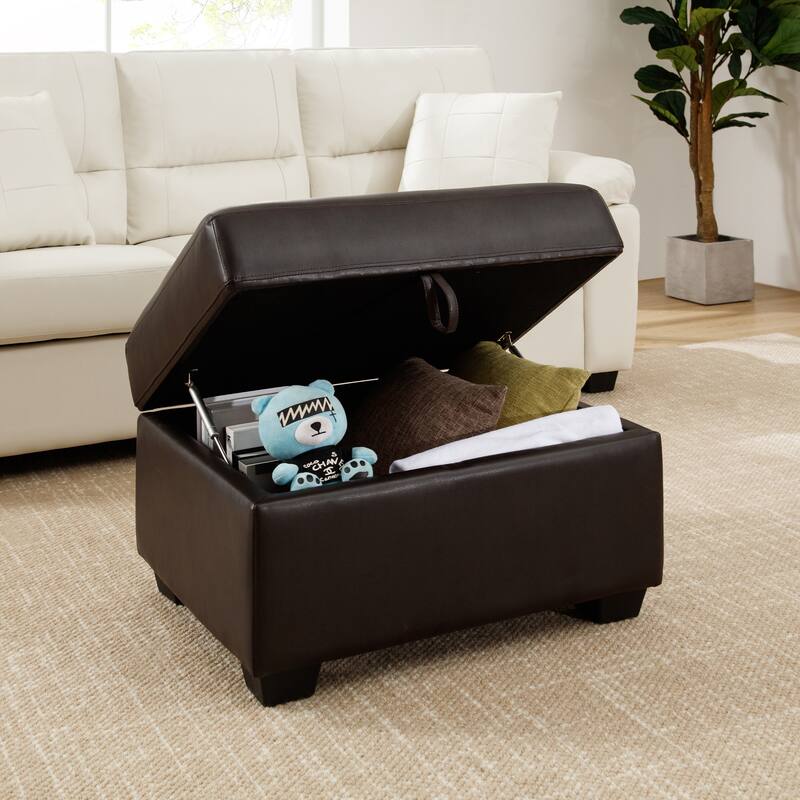Upholstered Living Room Set, 4 Pieces - Faux Leather Chair, Loveseat, Sofa with Ottoman