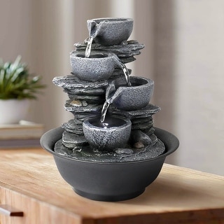 10.6-Inch H 4-Tier Bowls Cascading Tabletop Fountain with LED Light