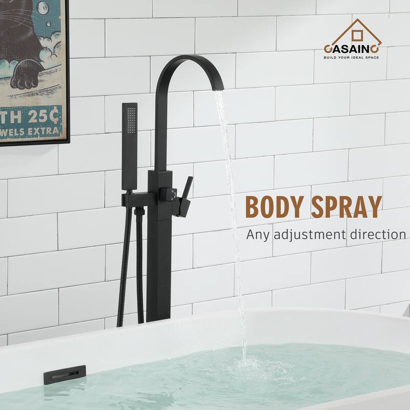 CASAINC Single-Handle Floor-Mounted Bathtub Faucet High Flow Bathroom Tub Filler with Hand Shower