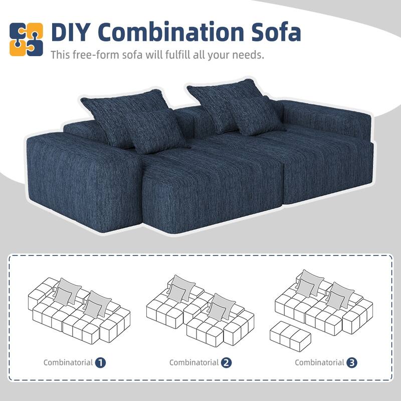 Modern Sectional Sofa, 2 Chaises, Chenille Soft Cushions, 4 Pillows