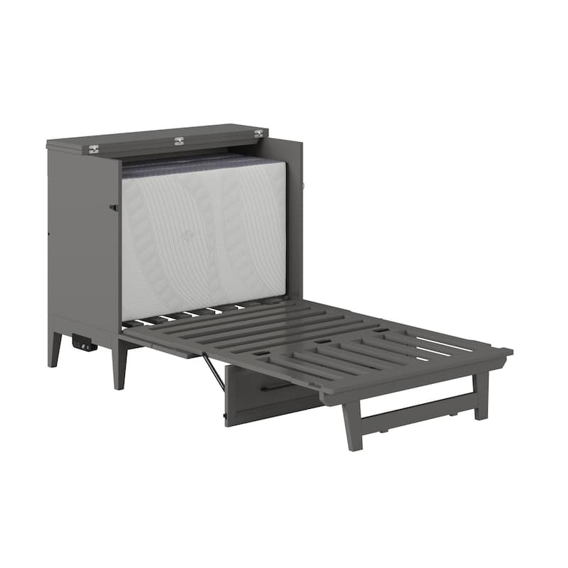 Solid Wood Murphy Bed Chest Twin Size with Mattress & Charger - Space Saving Furniture