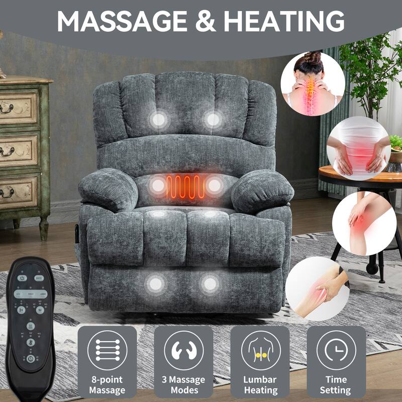 Chenille Large Electric Power Lift Massage & Heat, USB Port,Pockets