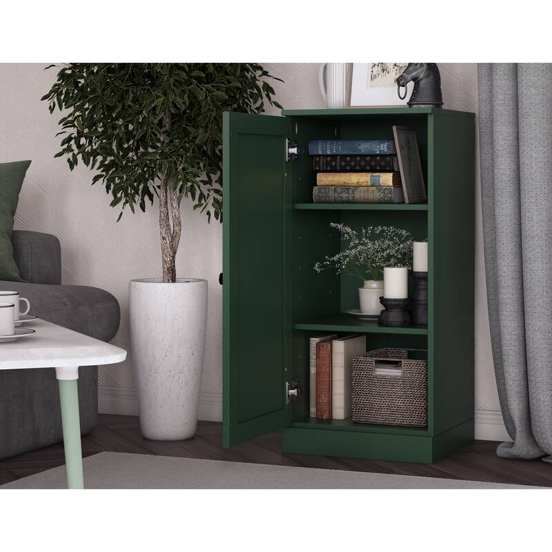 Palace Imports 100% Solid Wood 3-Shelf Bookcase with Shaker Door and Adjustable Shelves - Green