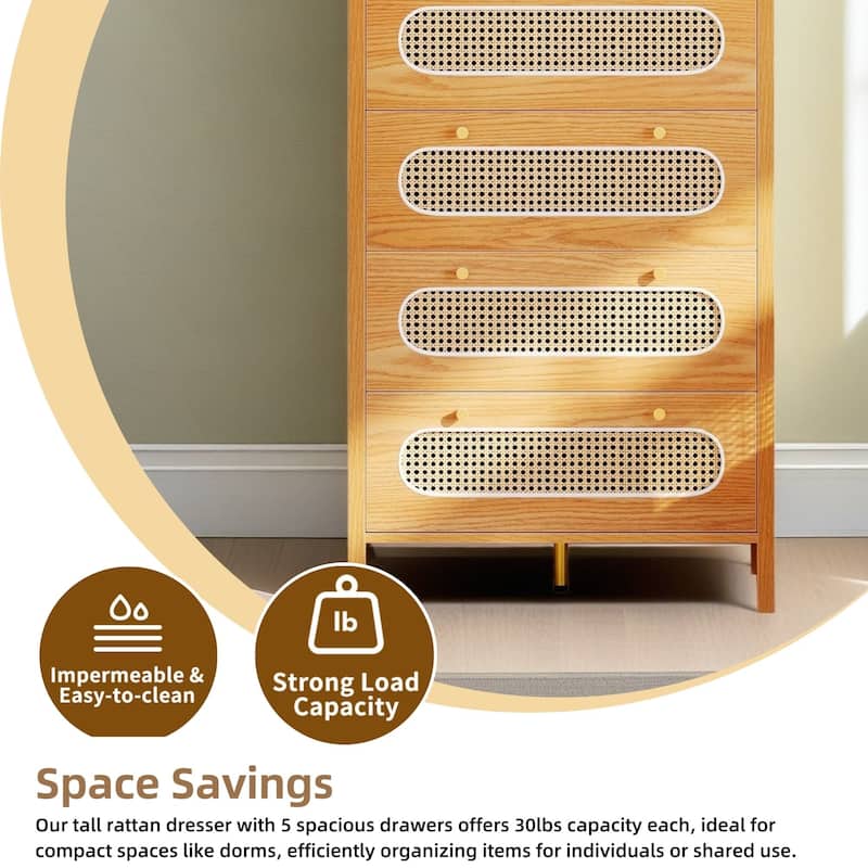 Moasis 5 Drawer Rattan Dresser