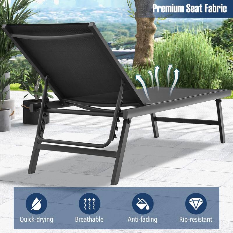 Gymax 3pcs Patio Chaise Lounge Set Aluminum Recliner Chair Table