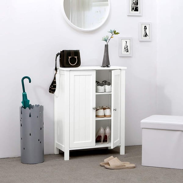 Waterproof Bathroom Floor Cabinet Storage Shelf Organizer w/ Drawer Doors  White