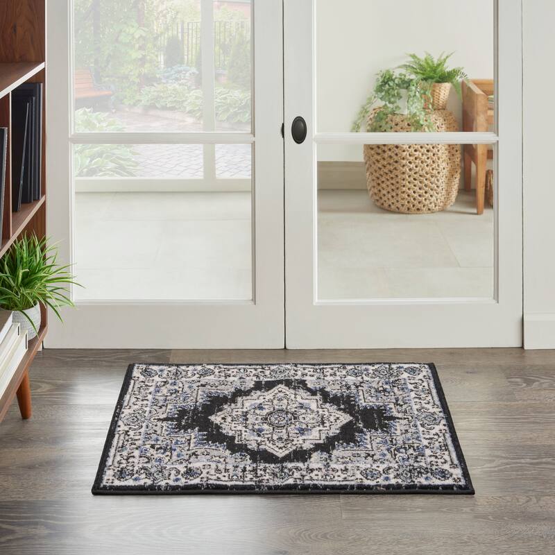 Porch & Den Dobbin Vintage Persian Medallion Farmhouse Area Rug - 1'10" x 2'10" - Black Ivory