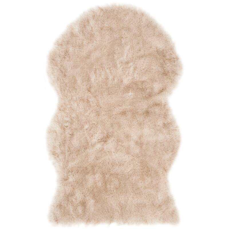 SAFAVIEH Faux Sheep Skin Tawanda Shag Solid Rug - 3' x 5' - Beige/Brown - Rectangle