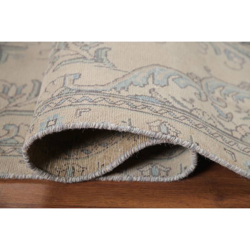 Hand Knotted Oriental 100% Wool Carpet Traditional Floral Beige & Ivories Tabriz Area Rug - 9' 2'' X 5' 6''