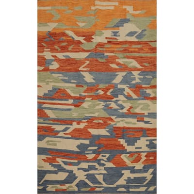 Hand Woven Oriental 100% Wool Carpet Southwestern Modern Multi-Colored Kilim Area Rug - 6' 6'' X 4' 10''