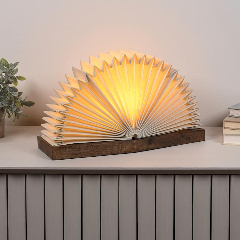 Darla Modern Art Deco Paper Half Pleated Fan LED Table Lamp, Natural - 9.6"