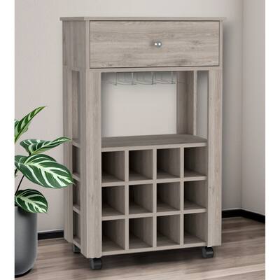 HomeRoots Light Gray Rolling Bar Cart With Wine Storage - 23.62 in. x 39.37 in. x 13.98 in.