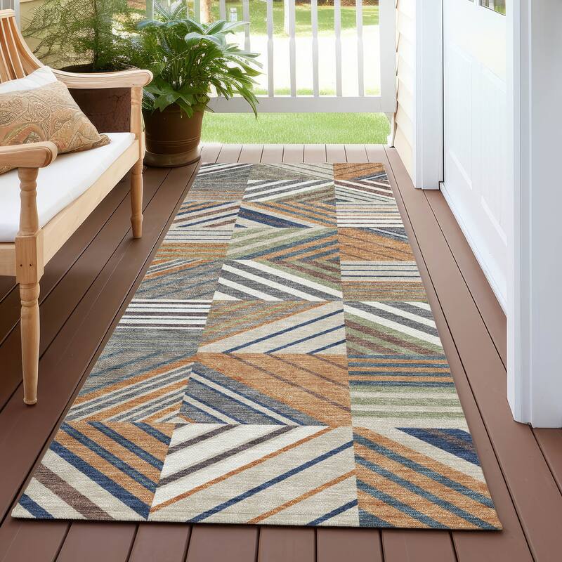 Machine Washable Indoor/ Outdoor Geo Mosaic Chantille Rug - Copper - 2'3" x 7'6"