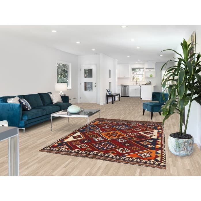 Geometric Kilim Qashqai Persian Vintage Area Rug Handmade Wool Carpet - 5'5" x 8'0"