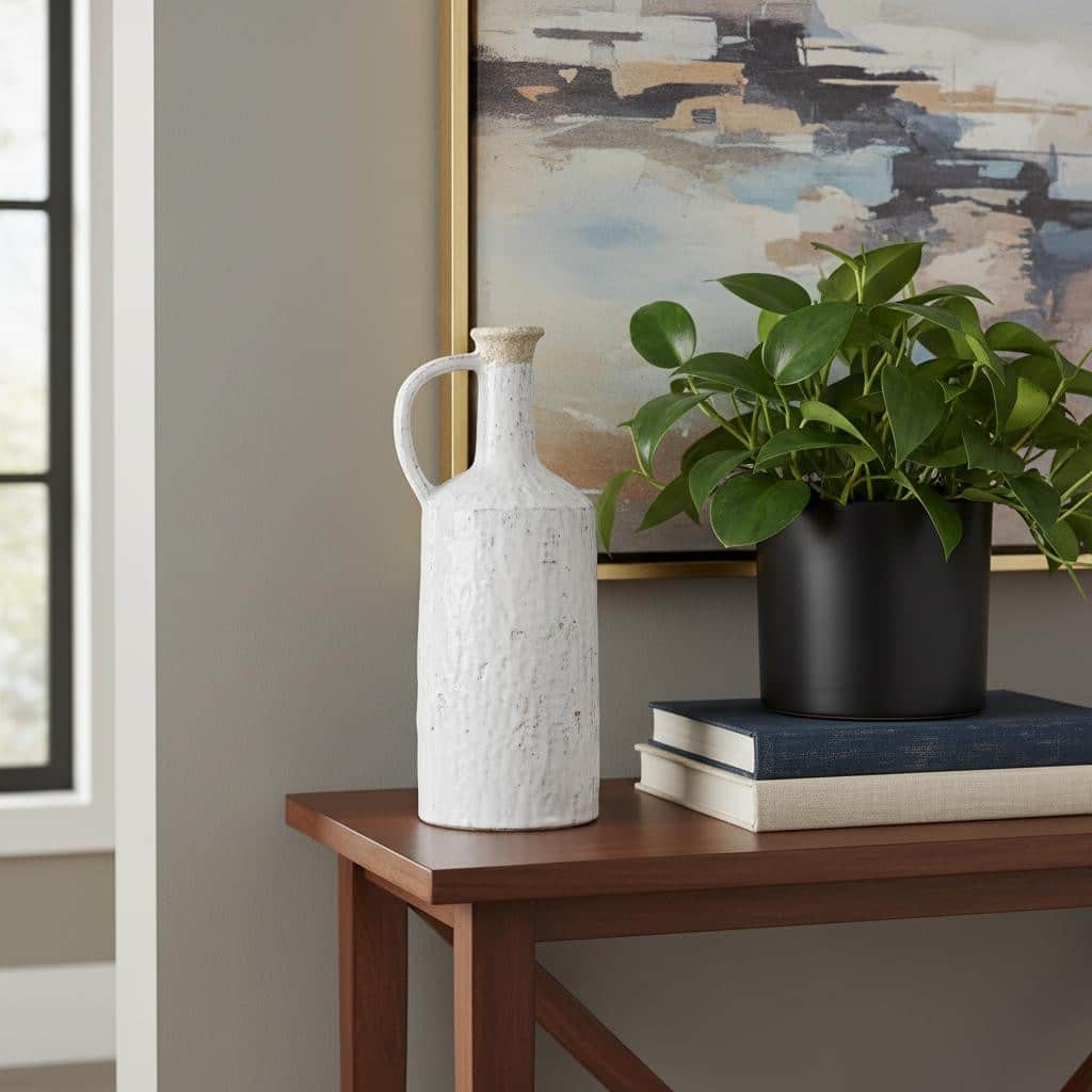 13" White Terracotta Cylinder Jug Vase - 5.30