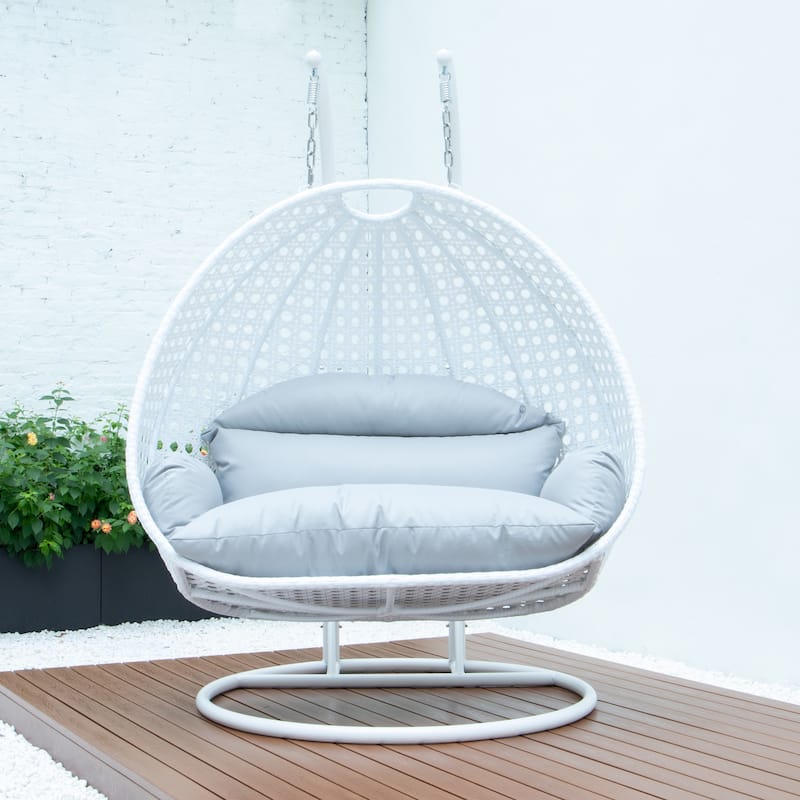 Egg Shaped 2-Person Swing Chair Set with Iron Stand Removable and Washable Cushion for Indoor Outdoor