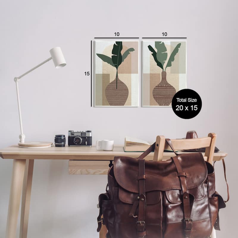 Stupell Boho Geometric Plant Vases 2 Piece Wall Plaque Art set Design by Susan Jill