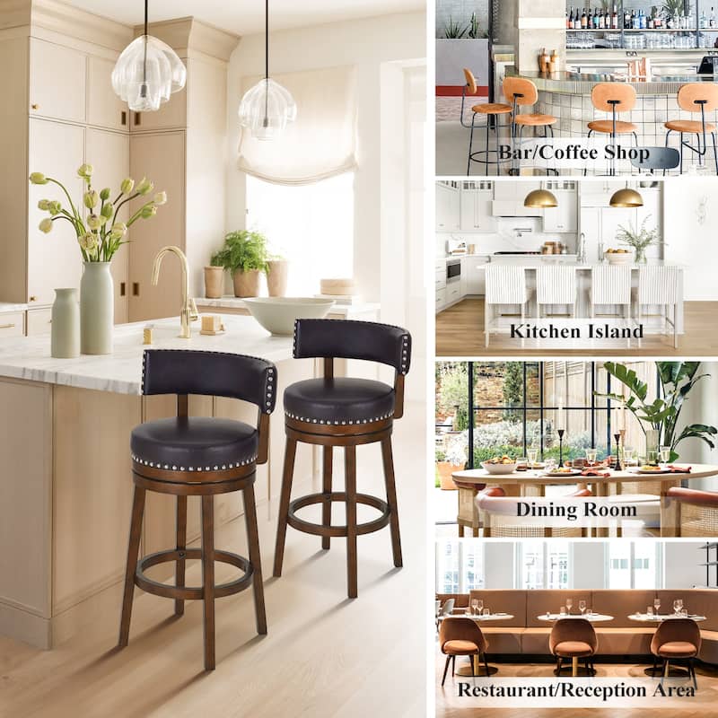 Modern Velvet Swivel Bar Stool - 25" or 30" Counter Height with Adjustable Footrest & Walnut Base, for Kitchen Islands