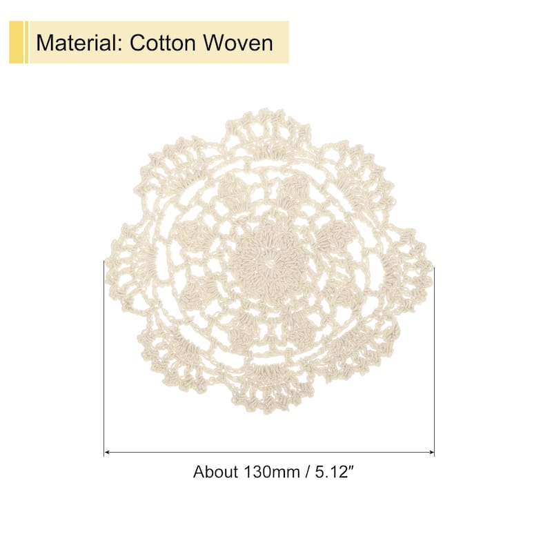 Fabric Coasters, 4pcs 5" - Cotton Woven Crochet Doilies with Floral - 130mm - Beige