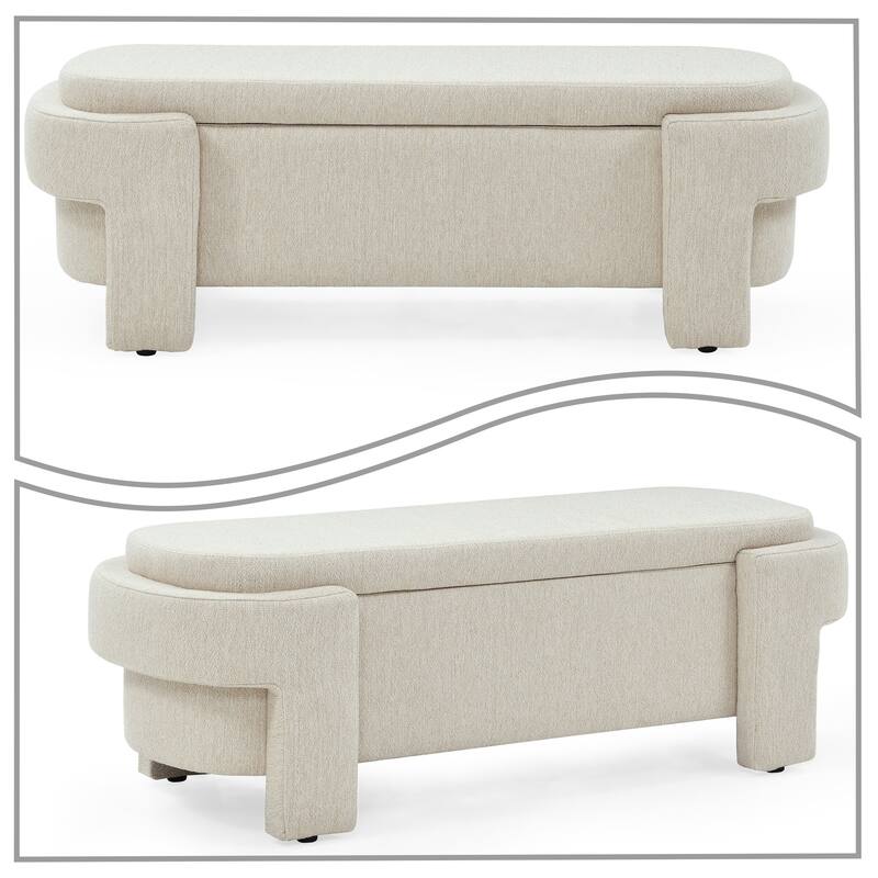 French Minimalist Fabric Upholstered Storage Bench with Four Upholstered Legs