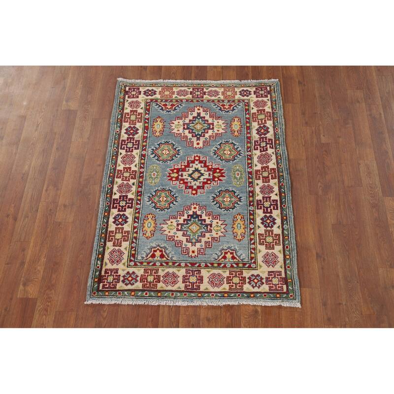 Light Blue Kazak Foyer Rug Hand-Knotted Traditional Wool Carpet - 2'11" x 3'11"