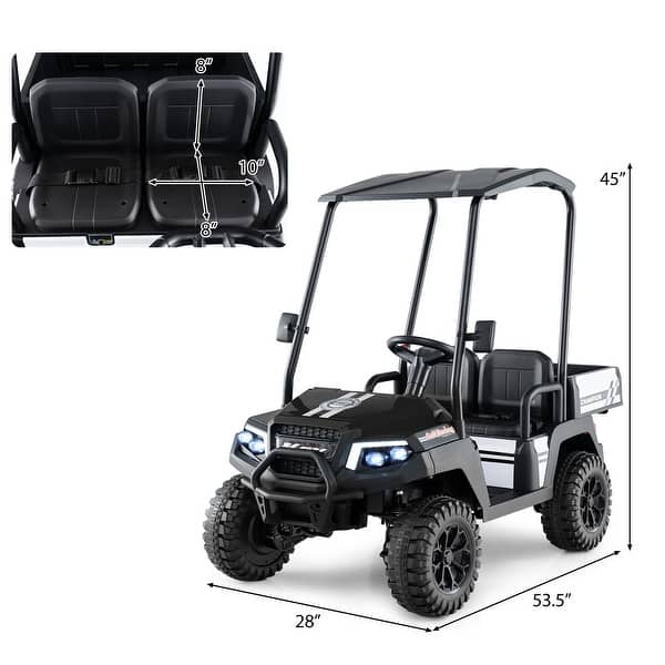 dimension image slide 0 of 4, Kids Ride On Golf Cart with Remote 24V Rechargeable Battery USB Music and Sun Awning - 53.5" × 28" × 45" (L x W x H)