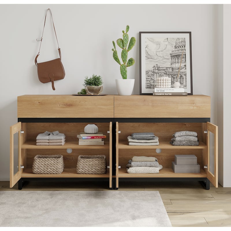 Modern Dresser With Glass Doors, Drawer, And Adjustable Shelf - Multifunctional Storage Cabinet For Living Room Or Bedroom