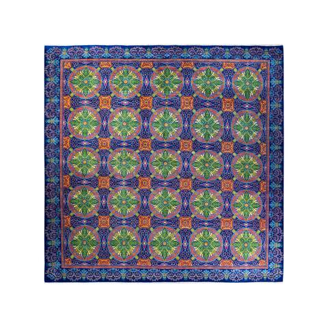 Suzani, One-of-a-Kind Hand-Knotted Area Rug - Blue, 12' 2" x 12' 5" - 12' 2" x 12' 5"