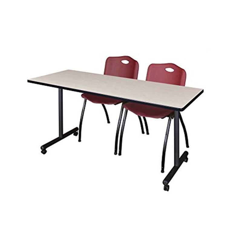 60" x 24" Mobile Training Table- Maple & 2 'M' Stack Chairs- Burgundy