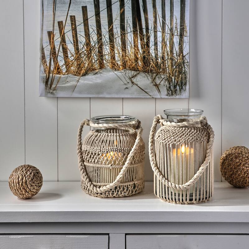 9-10.25" Glass With Thread Lantern Vase