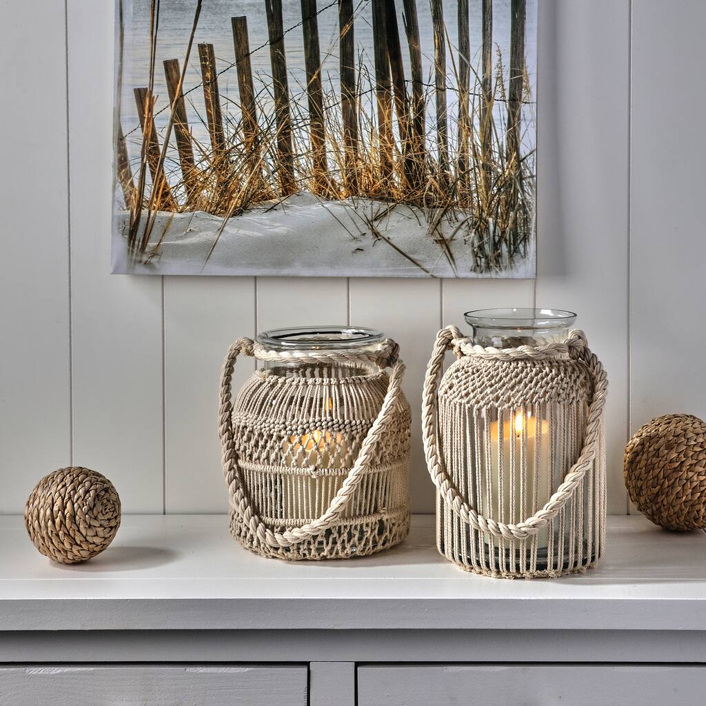 9-10.25" Glass With Thread Lantern Vase