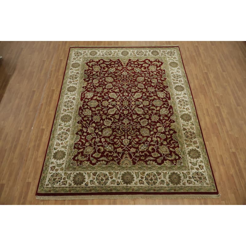 Hand Knotted Oriental 100% Wool Carpet Traditional All-Over Red Agra Area Rug - 12' 0'' X 9' 0''