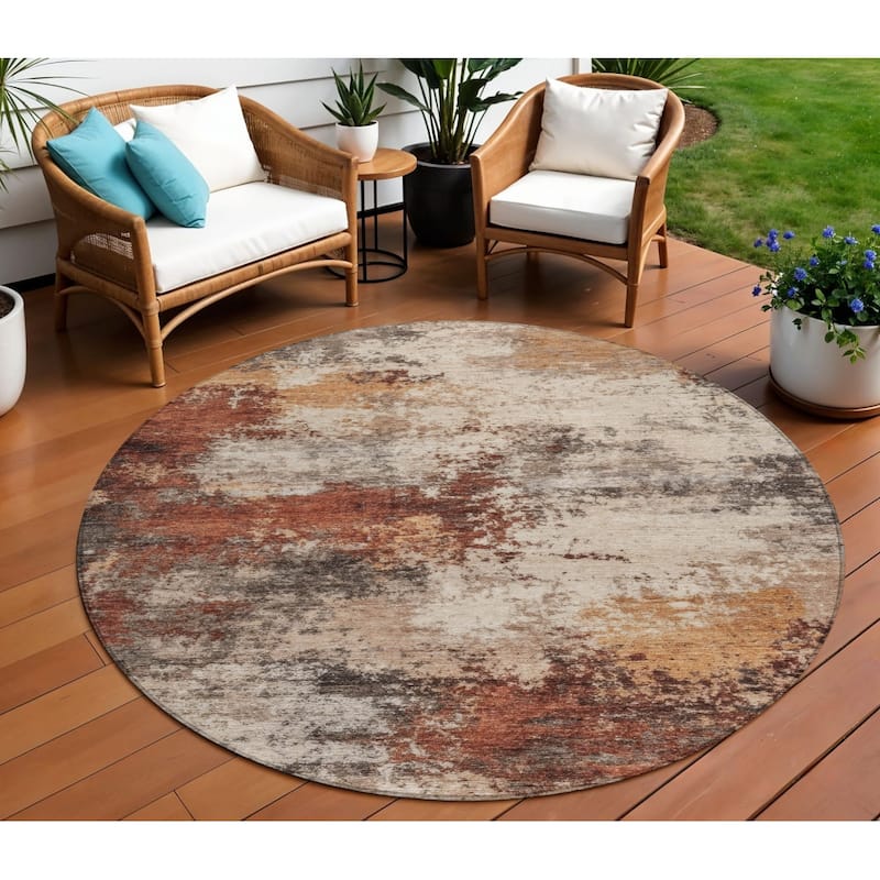 HomeRoots Abstract Transitional Rectangle Outdoor Rug - 8' Round