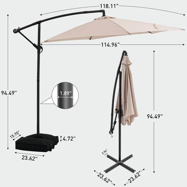 Ainfox 10 ft Cantilever Offset Outdoor Patio Umbrella with Base Stand Rotate and Tilt