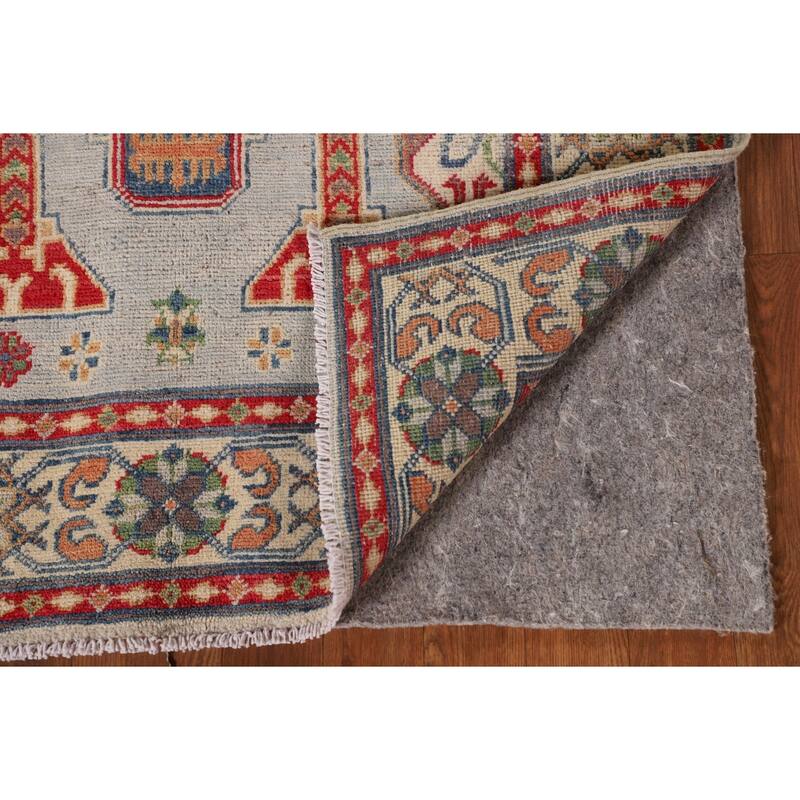 Geometric Grey Kazak Oriental Accent Rug Hand-Knotted Wool Carpet - 3'3"x 4'11"