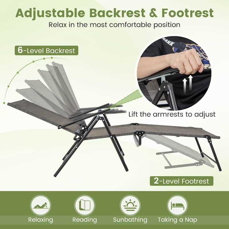 Costway 2 Piece Patio Folding Chaise Lounge Chairs with 6-Level - See Details