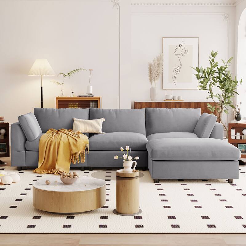 L Shaped Deep Cushion Convertible Sectional Sofa with Reversible Chaise - Grey