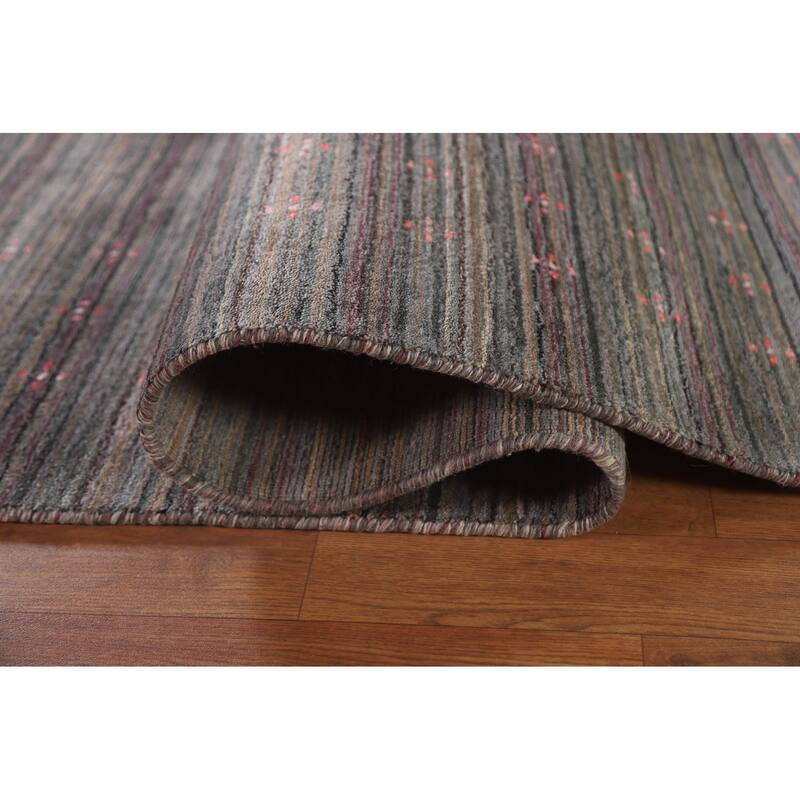 Striped Gabbeh Area Rug Hand-Knotted Indian Wool Carpet - 8'9"x 11'8"