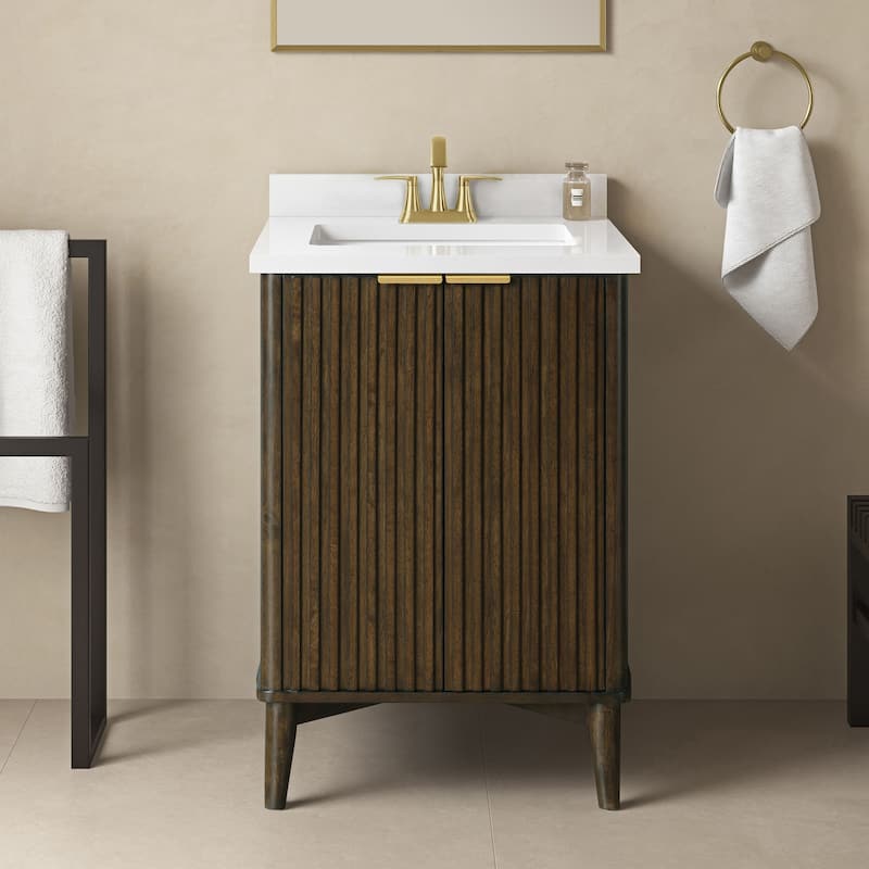 Gabi Bathroom Vanity with White Engineered Stone Top - 24" - Dark Walnut