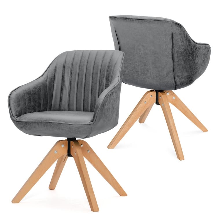 Modern Leathaire Set of 2 Swivel Accent Chair with Beech Wood Legs - 33.5 x 27 x 27 inch (L x W x H) - Grey