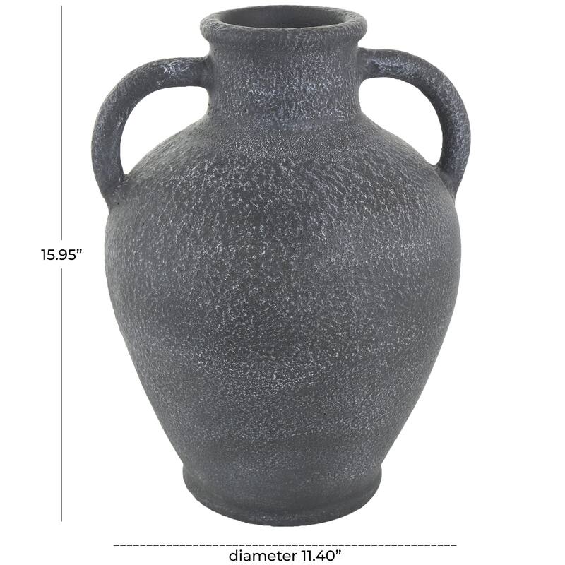 Ceramic Whitewashed Textured Amphora Decorative Vase with 2 Handles - Black - Roche River Decor