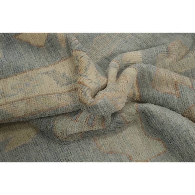 Handmade Floral Oushak Vegetable Dye Large Rug, Floral Geometric Carpet - 14' 4'' X 12' 1''