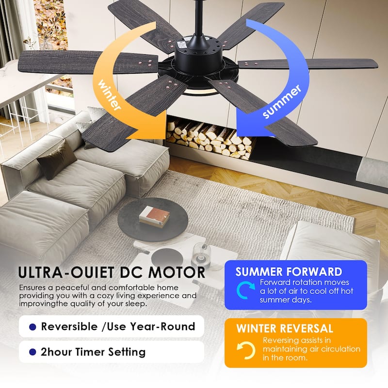 46" and 52" Indoor Ceiling Fan with Light Quiet Modern Ceiling Fan Remote and APP Conrol