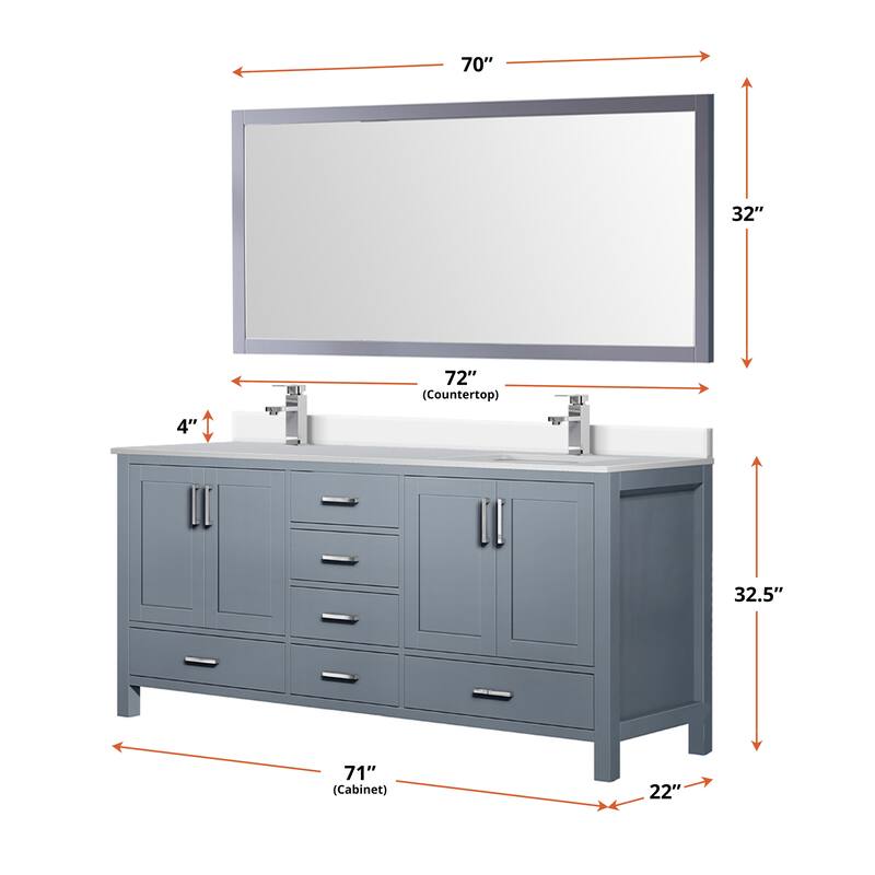 Jacques 72 in. W x 22 in. D White Bath Vanity, Cultured Marble Top, Faucet Set, and 28 in. Mirror