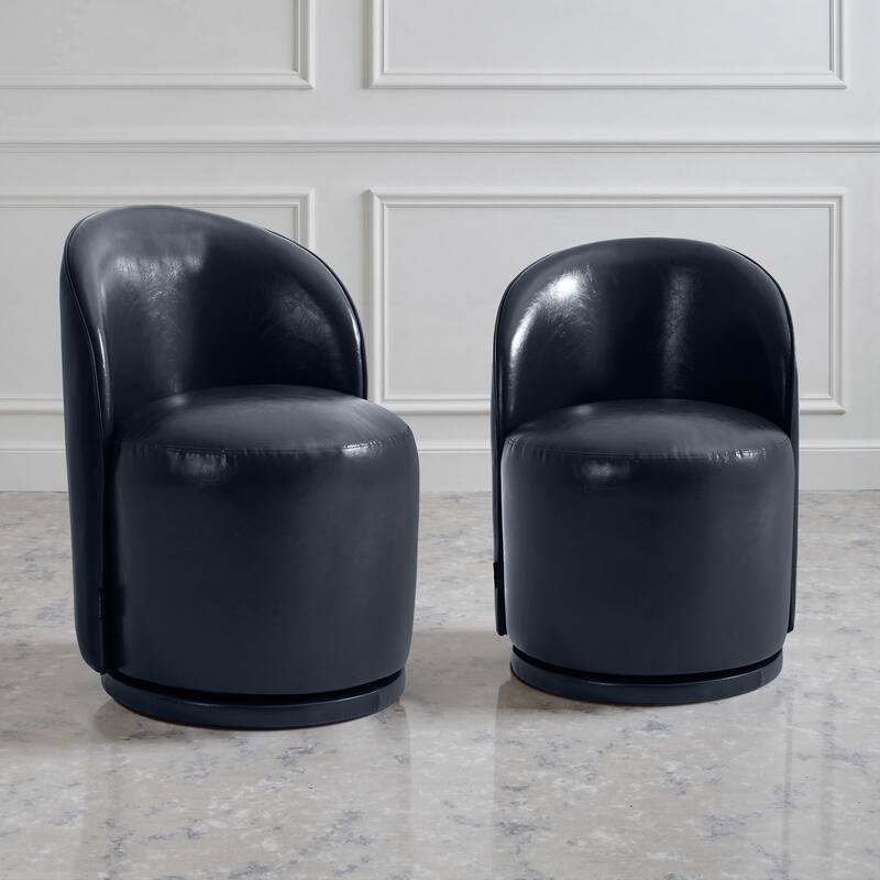 Modern Armless 360-Degree Swivel Dining Chair Barrel Chair - SET OF 2 - NAVY LEATHER