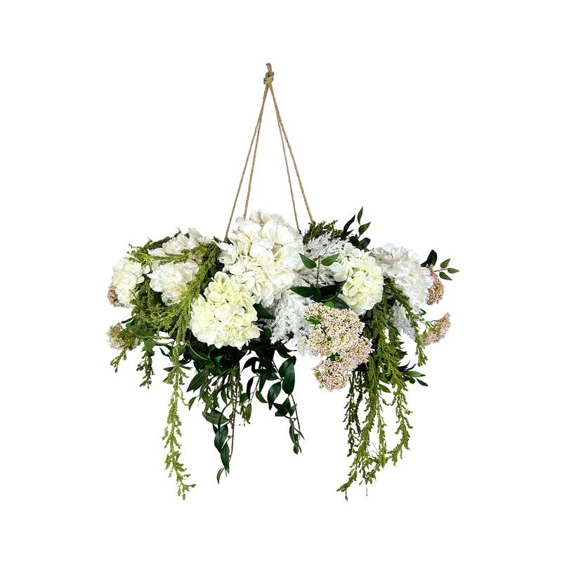 Hydrangea and Eucalyptus Chandelier - White and Pink