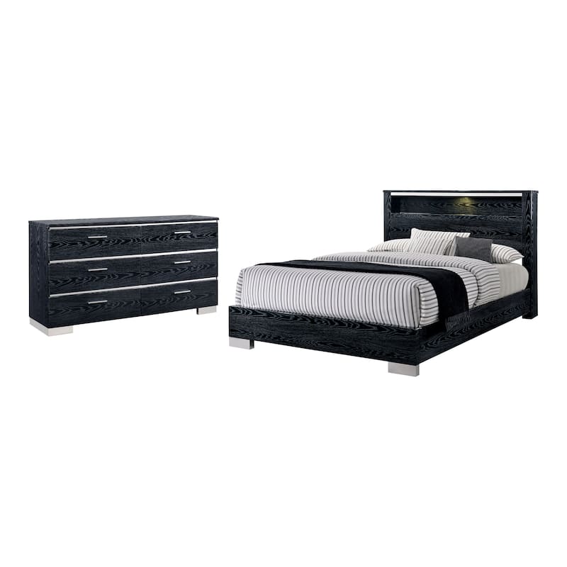 Champs Contemporary Queen Solid Wood 2-Piece Storage Panel Bedroom Set by Furniture of America