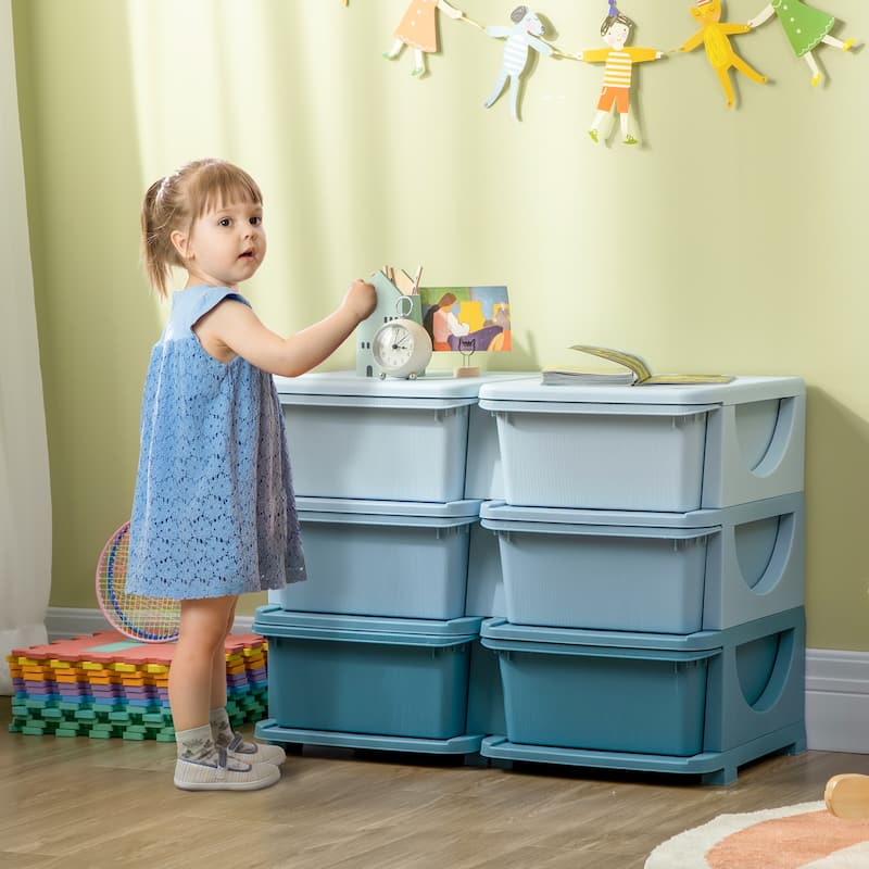 Qaba 3 Tier Kids Storage Unit, 6 Drawer Chest Toy Organizer Plastic Bins for Kids Bedroom Nursery Kindergarten Living Room